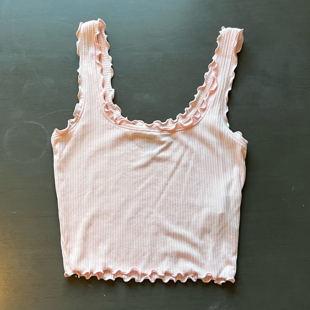 Forever 21 - Pale Pink Lettuce Edge Crop Top - Size S